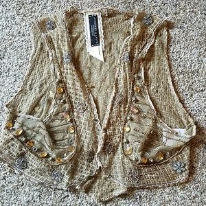 Boho hippie festival sheer crop beaded lace vest